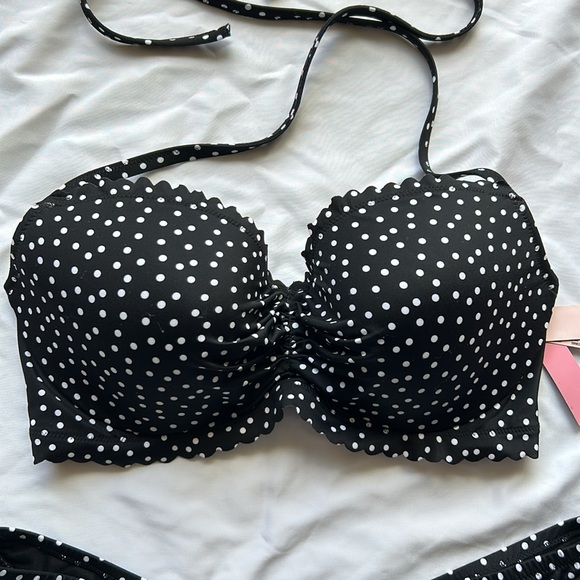 Victoria’s Secret Zuma Bikini 36D Top & Large Bottoms Set Black White Polka Dot - Picture 6 of 16